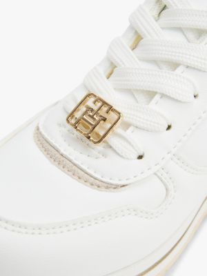 white metallic fine cleat trainers for girls tommy hilfiger