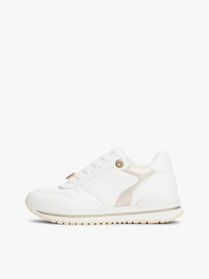 white metallic fine cleat trainers for girls tommy hilfiger