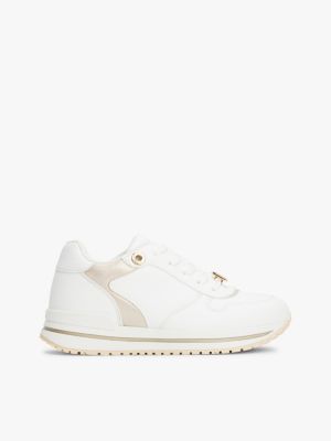 white metallic fine cleat trainers for girls tommy hilfiger