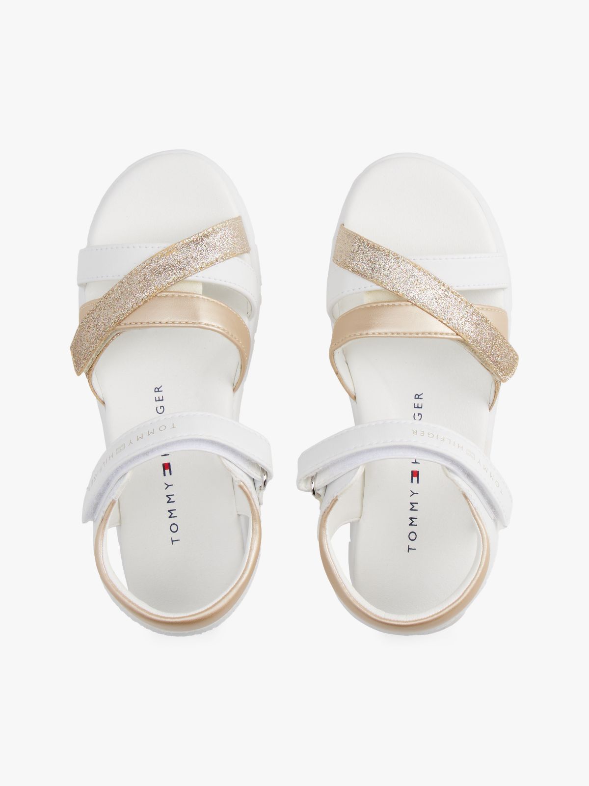 Metallic Glitter Strap Sandals — White