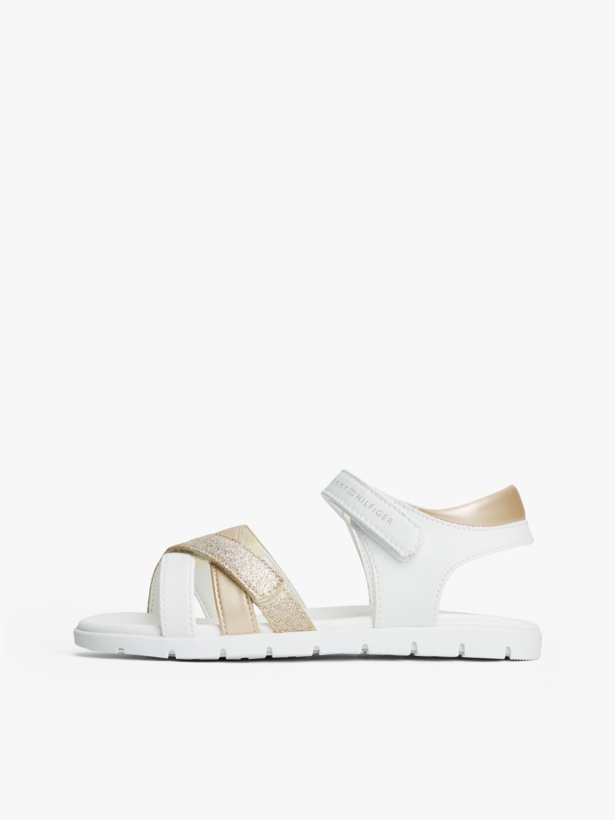 Metallic Glitter Strap Sandals — White