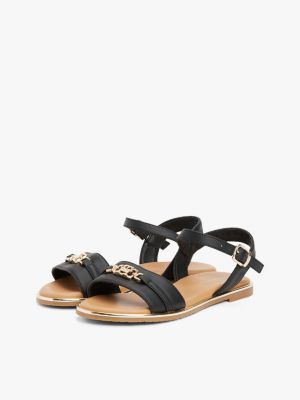 black th monogram plaque sandals for girls tommy hilfiger