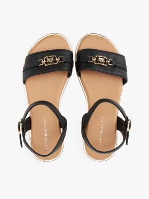 black th monogram plaque sandals for girls tommy hilfiger