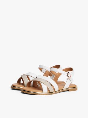 white glitter strap sandals for girls tommy hilfiger