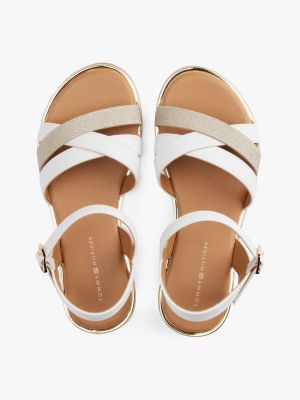 white glitter strap sandals for girls tommy hilfiger