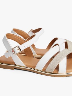 white glitter strap sandals for girls tommy hilfiger