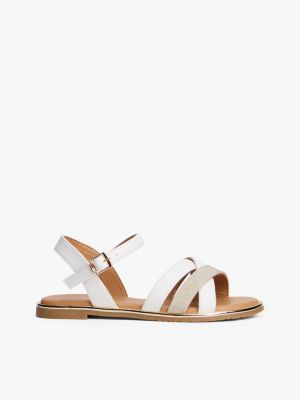 white glitter strap sandals for girls tommy hilfiger