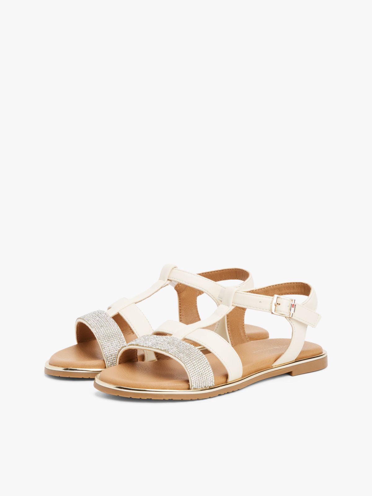 Metallic Textured Strap Sandals — Beige