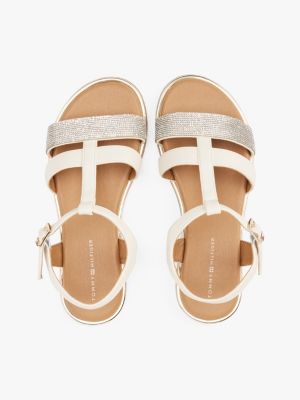 beige metallic textured strap sandals for girls tommy hilfiger