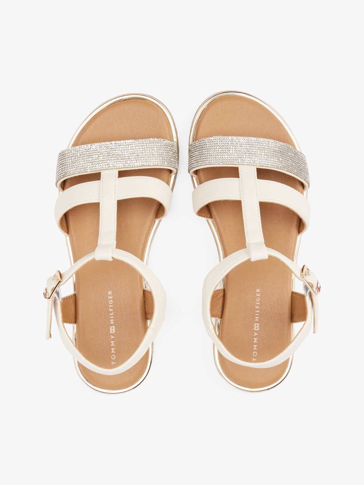 Metallic Textured Strap Sandals — Beige
