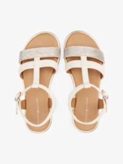 Metallic Textured Strap Sandals — Beige 3