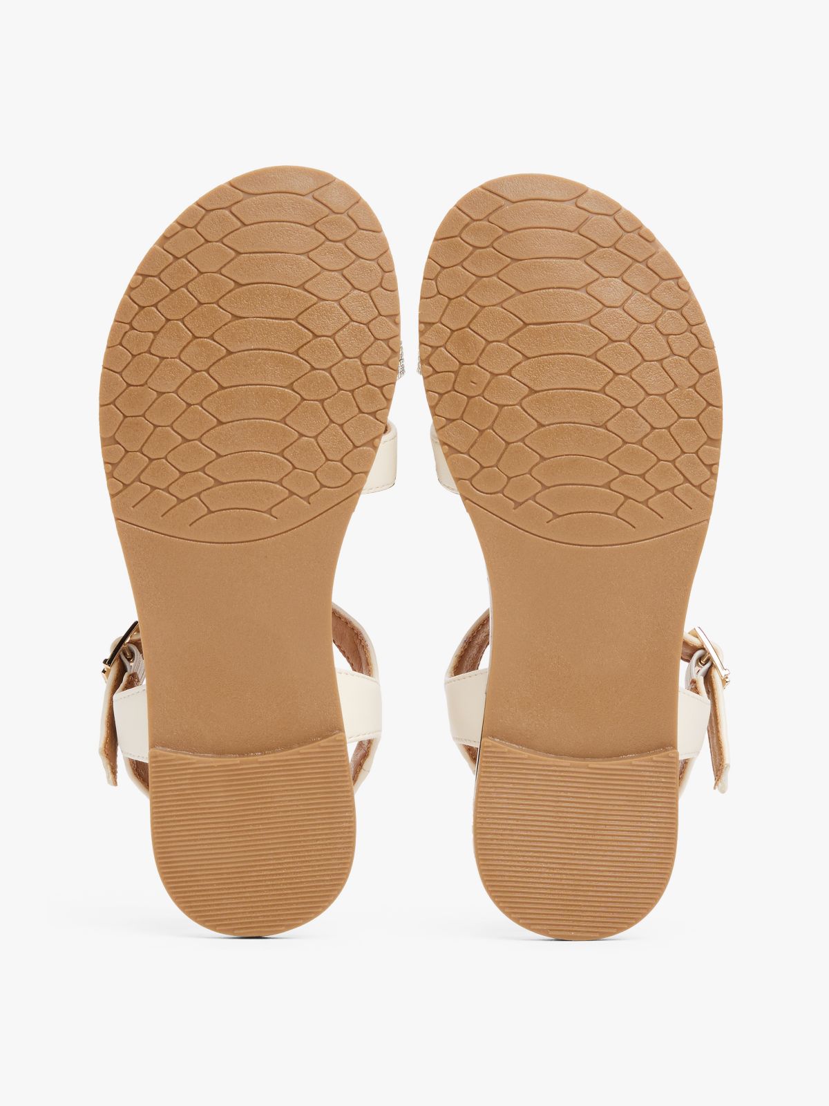 Metallic Textured Strap Sandals — Beige