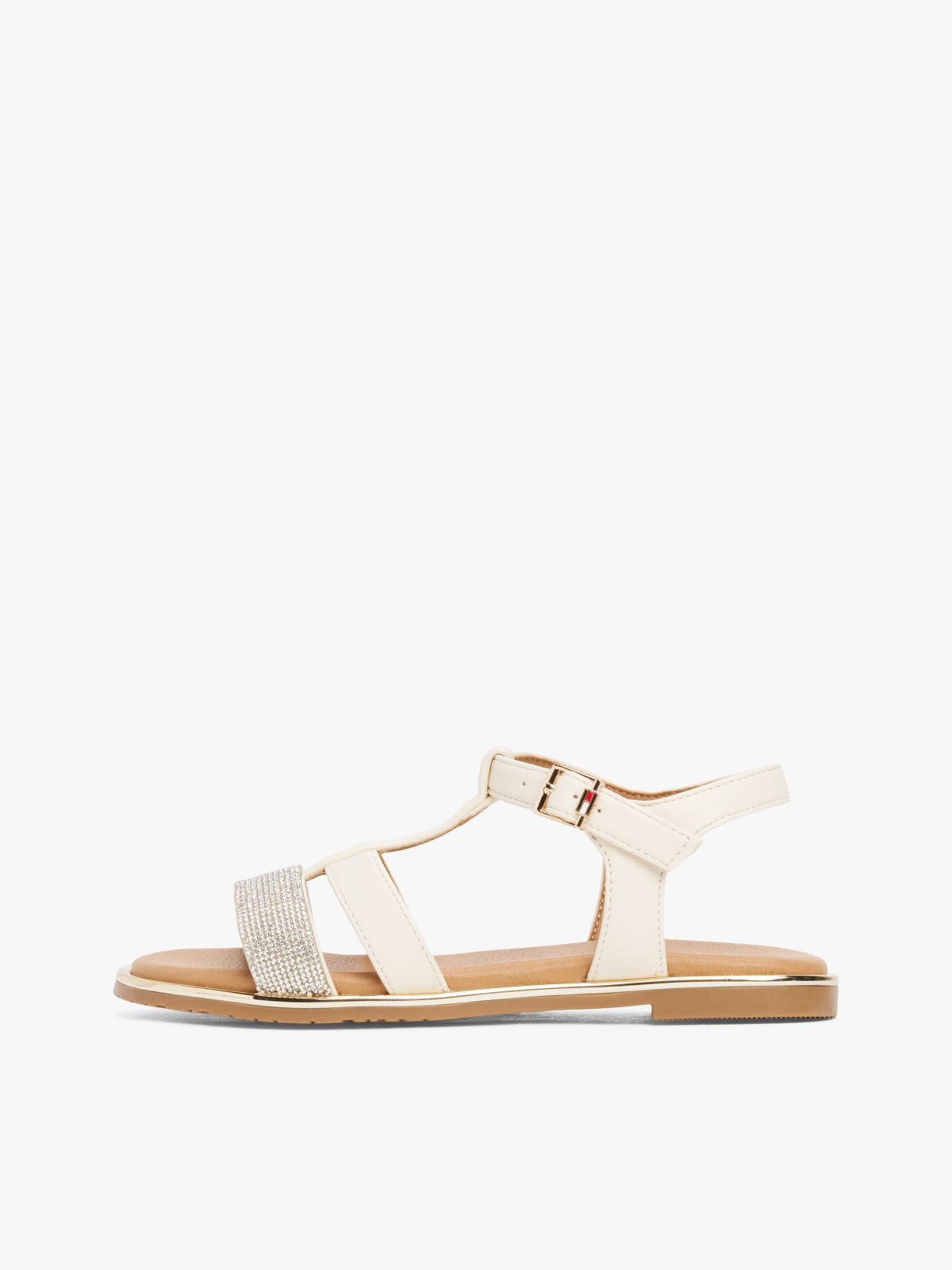 Metallic Textured Strap Sandals — Beige