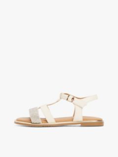 Metallic Textured Strap Sandals — Beige 7