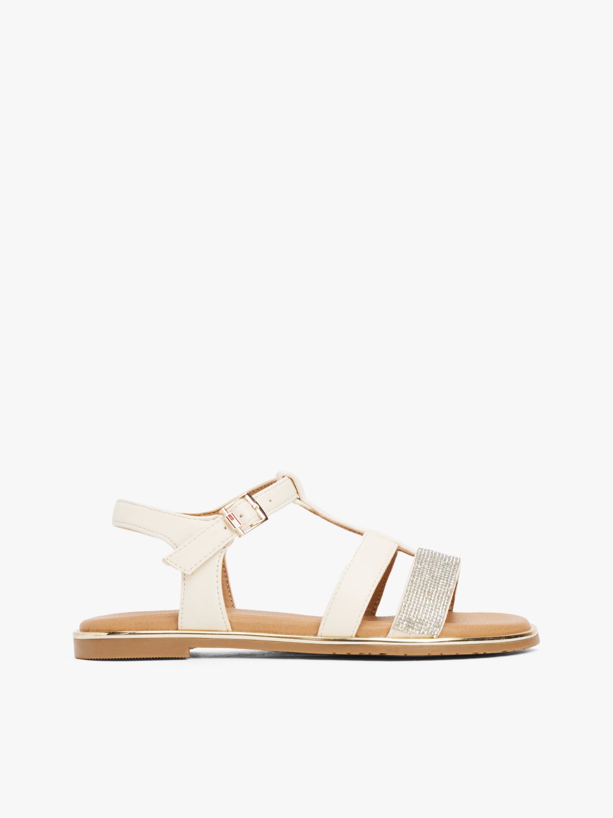 Metallic Textured Strap Sandals — Beige