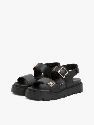 sandales crantées à monogramme th noir pour filles tommy hilfiger