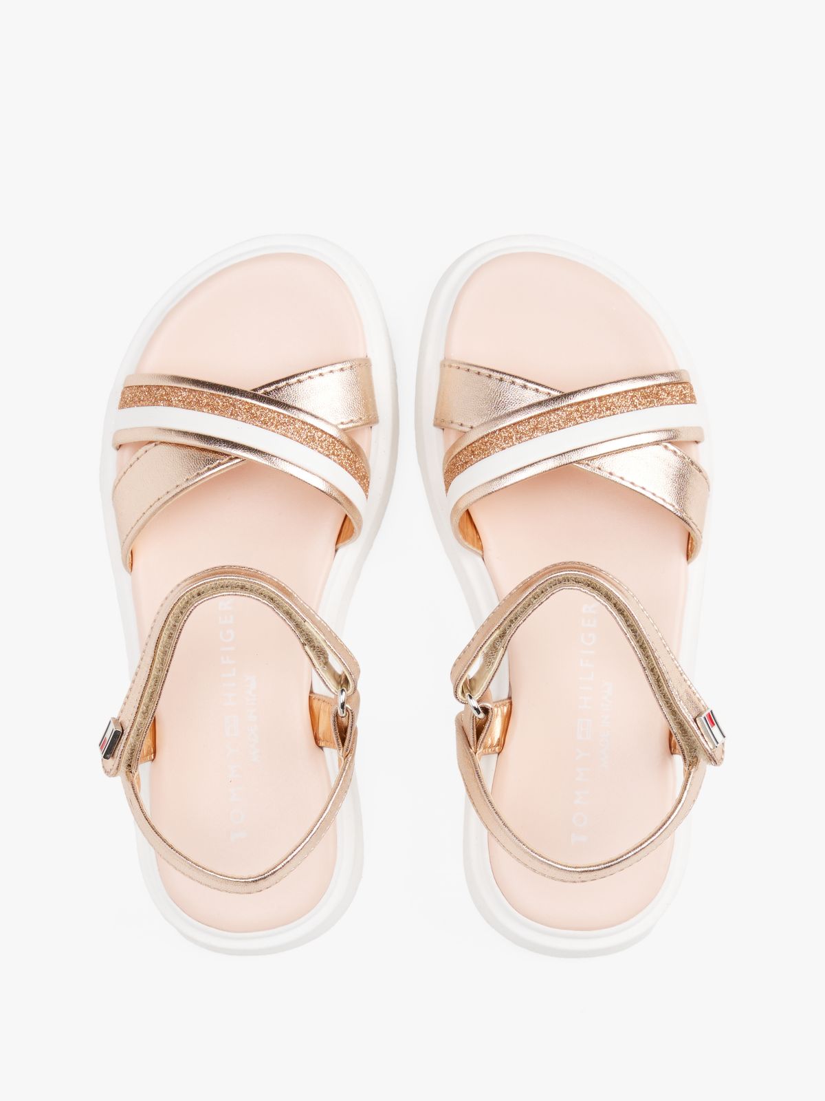 Glitter Hook And Loop Sandals — Pink