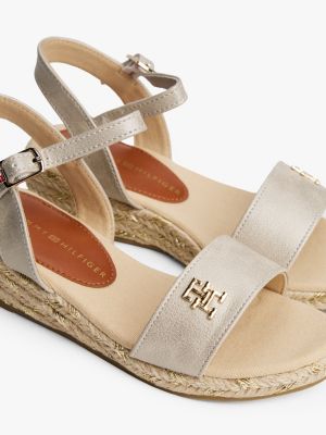 gold th monogram rope wedge sandals for girls tommy hilfiger