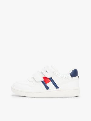 weiß sneaker mit flag und klettverschluss für gender-inclusive kinder - tommy hilfiger