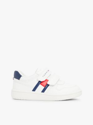 white sneaker met klittenbandsluiting en vlag voor kinderen gender inclusive - tommy hilfiger