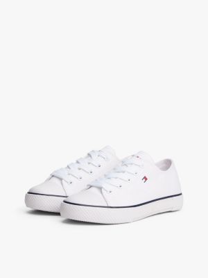 white canvas logo trainers for kids gender inclusive tommy hilfiger