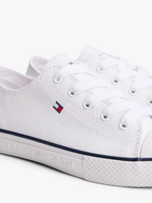 white canvas logo trainers for kids gender inclusive tommy hilfiger