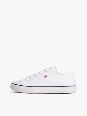 white canvas logo trainers for kids gender inclusive tommy hilfiger