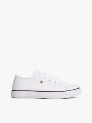 white canvas logo trainers for kids gender inclusive tommy hilfiger