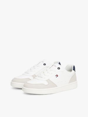 sneakers con mix di texture e bandierina grigio da gender-inclusive bambini tommy hilfiger