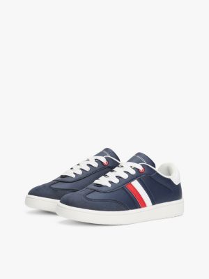 blauw sneaker met vlag en gemengde texturen voor kinderen gender inclusive - tommy hilfiger