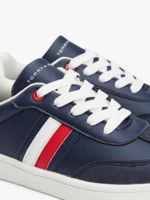 blauw sneaker met vlag en gemengde texturen voor kinderen gender inclusive - tommy hilfiger