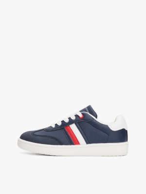 blauw sneaker met vlag en gemengde texturen voor kinderen gender inclusive - tommy hilfiger