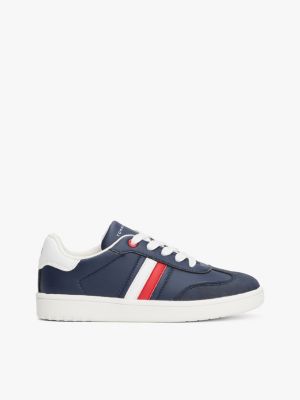 blauw sneaker met vlag en gemengde texturen voor kinderen gender inclusive - tommy hilfiger