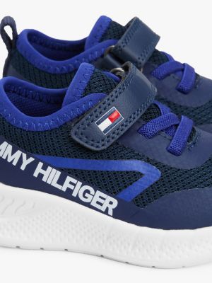 blauw mesh vetersneaker met logo voor jongens - tommy hilfiger