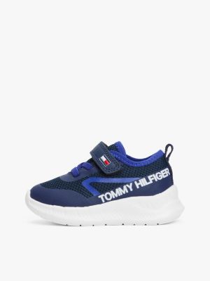 blauw mesh vetersneaker met logo voor jongens - tommy hilfiger