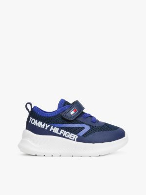 blue sznurowane buty sportowe z siateczki z logo dla chłopcy - tommy hilfiger