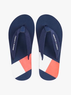 blauw teenslipper met signature-print voor kinderen gender inclusive - tommy hilfiger