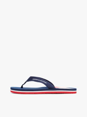 blauw teenslipper met signature-print voor kinderen gender inclusive - tommy hilfiger