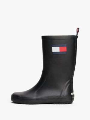 black rubberised flag rain boots for kids gender inclusive tommy hilfiger