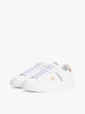 white ribbon lace-up trainers for girls tommy hilfiger