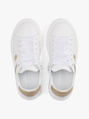 white ribbon lace-up trainers for girls tommy hilfiger