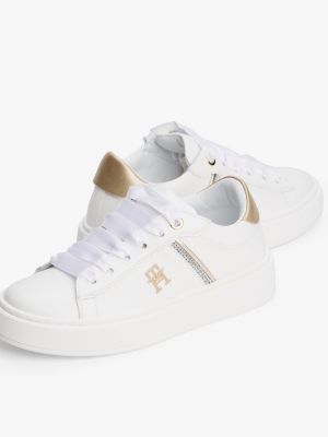 white ribbon lace-up trainers for girls tommy hilfiger