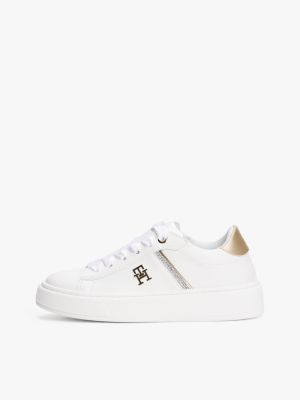 white ribbon lace-up trainers for girls tommy hilfiger