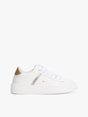 white ribbon lace-up trainers for girls tommy hilfiger