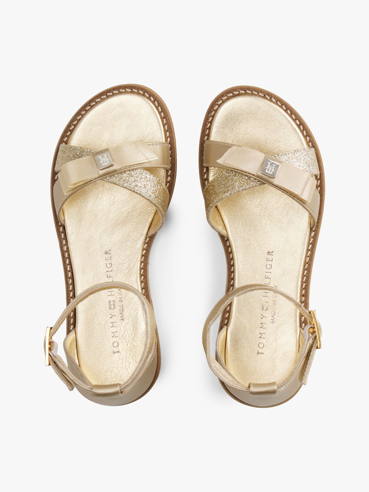 Glitter Bow Strap Sandals — Gold