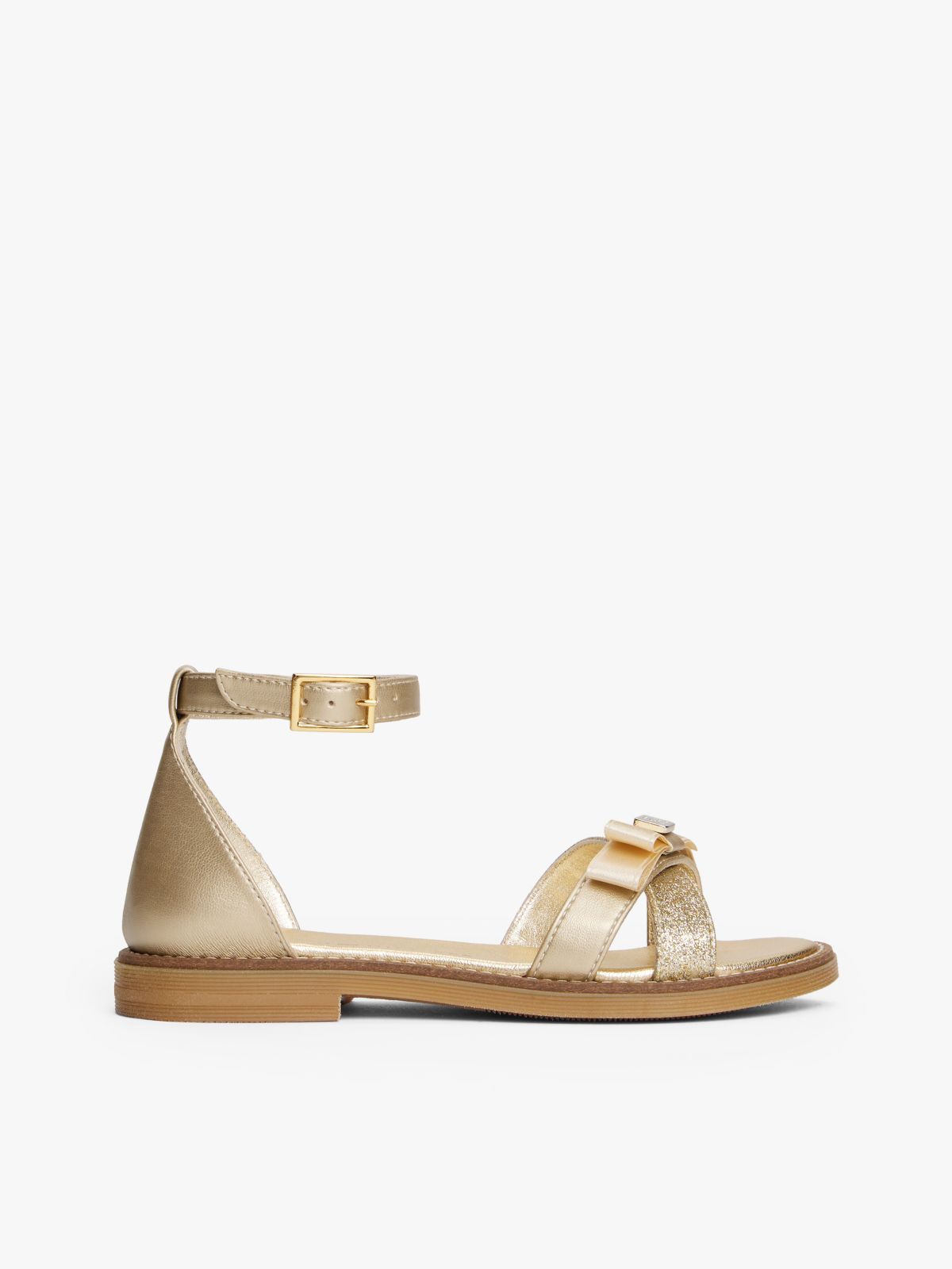 Glitter Bow Strap Sandals — Gold