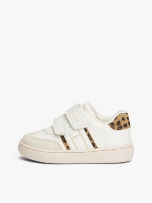 wit sneaker met klittenband en luipaardprint voor meisjes - tommy hilfiger