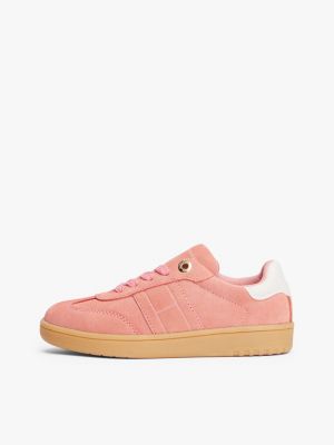 baskets ton sur ton avec daim à drapeau rose pour filles tommy hilfiger