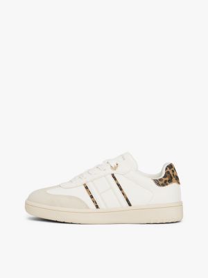 wit vetersneaker met luipaardprint op hiel voor meisjes - tommy hilfiger