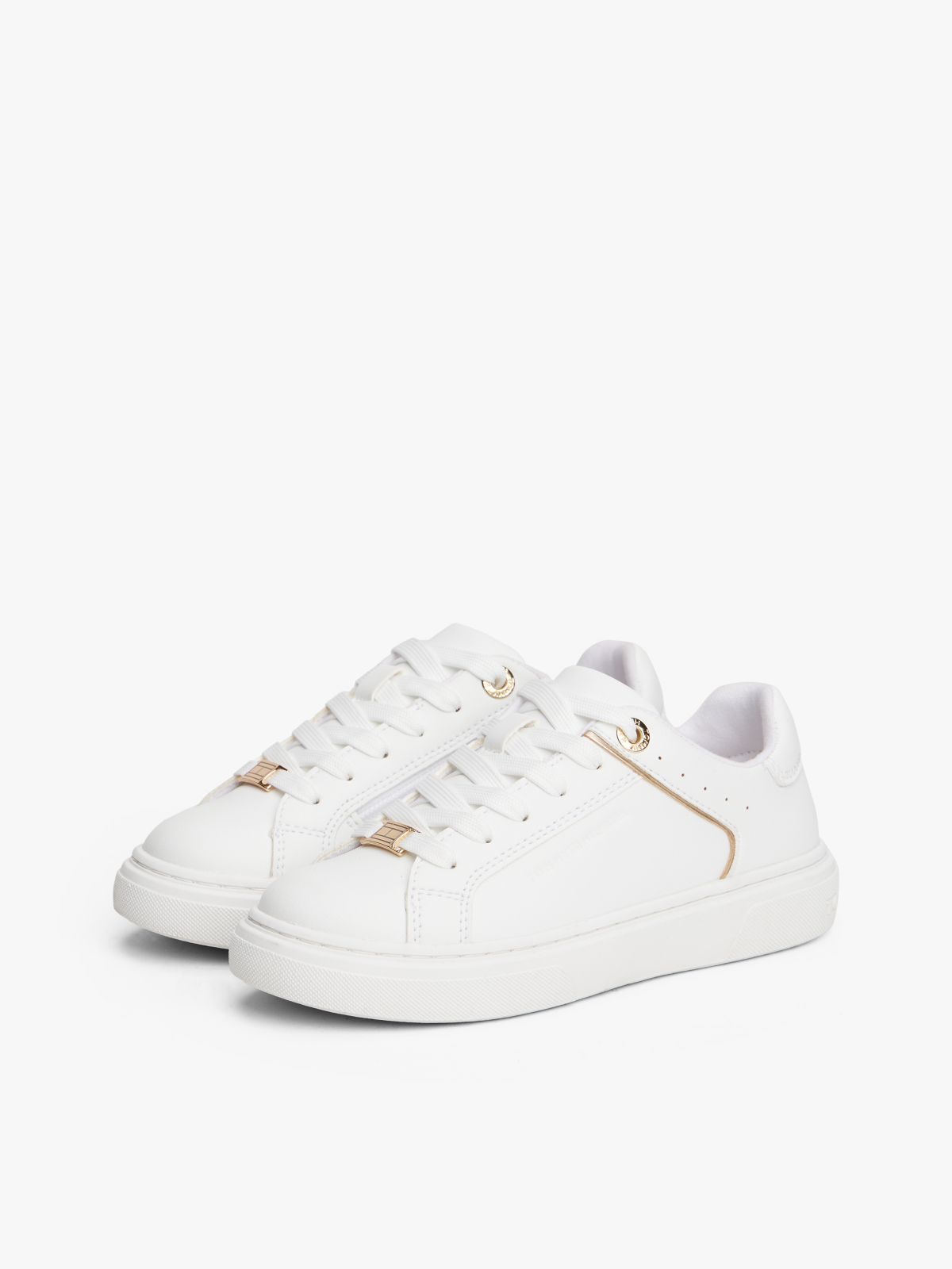 Metallic Trim Lace-Up Trainers — White